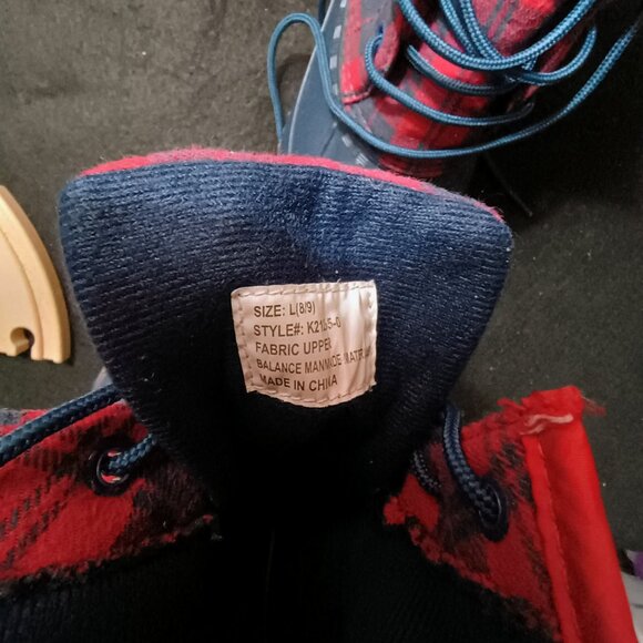 EUC: Girls' etc! Love sze Large Red & Navy Blue Plaid Check Ankle Combat Boots - Picture 4 of 6
